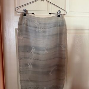 Women's Sheer Light Gray Floral Midi Skirt